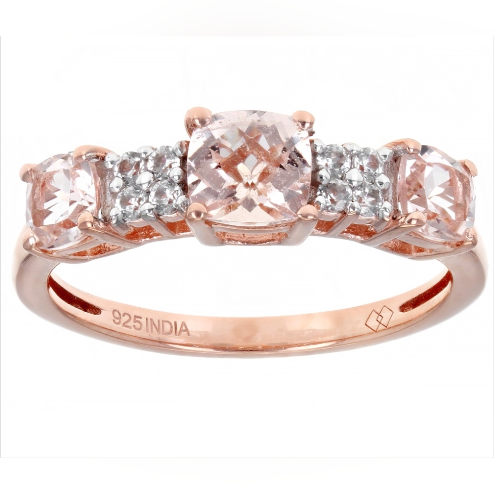 NEW Morganite & White Zircon, 18k Rose Gold, 925, size 7.